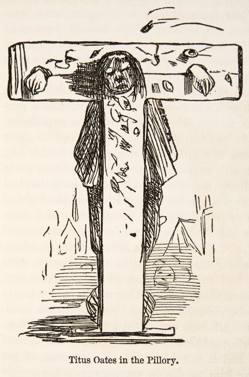 Titus Oates i pelaren, från The Comic History of England, pub. 1864 av John Leech