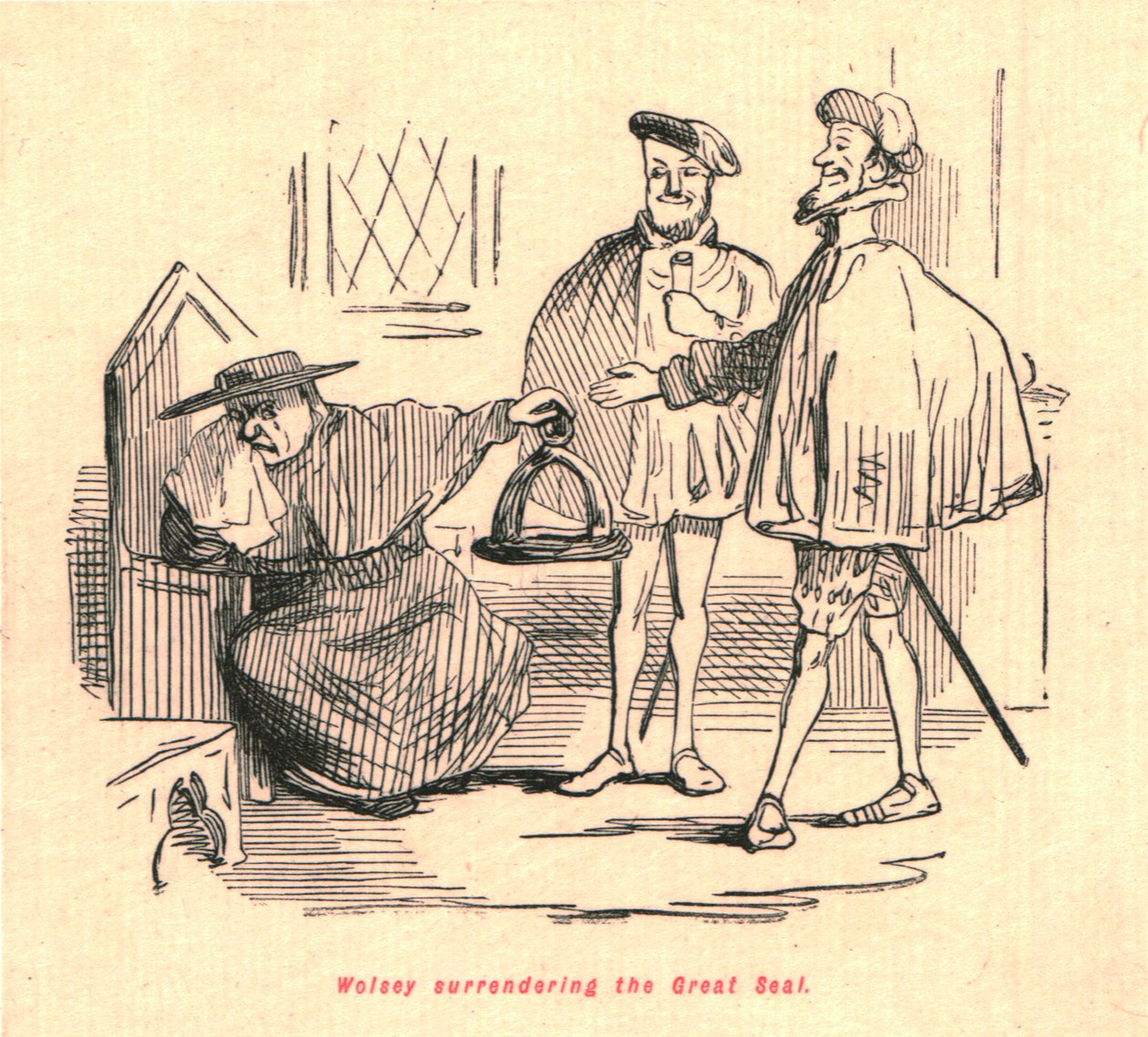 Wolsey överlämnar det stora sigillet, 1897. av John Leech