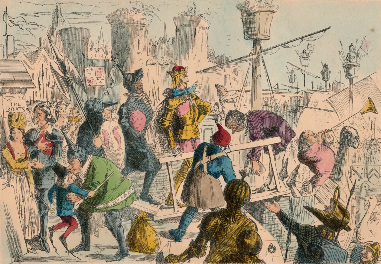 Ombordstigning av kung Henrik den femte vid Southampton. 1415 e.Kr., 1850 av John Leech and Gilbert Abbott A Beckett