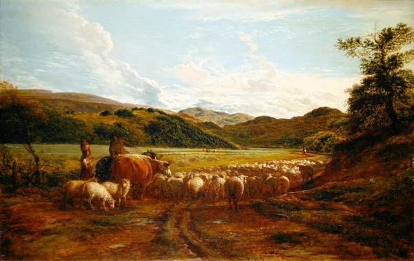 En fin kväll efter regn, en scen i Wales (olja på panel) av John Linnell