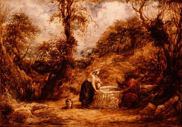 Kristus och Samarias kvinna vid Jakobs brunn, ca 1850-60 (olja på panel) av John Linnell