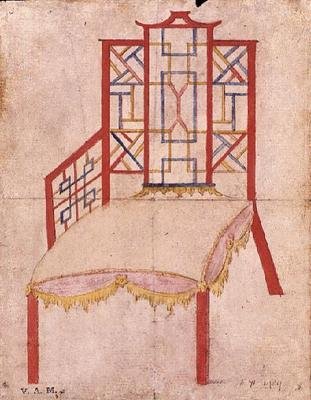 Design för Chinoiserie stol, ca 1753 (akvarell på papper) av John Linnell