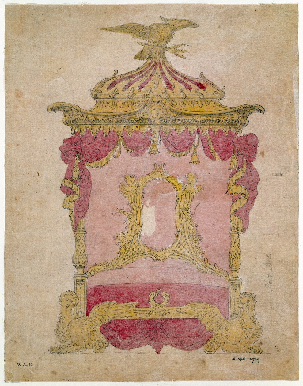 Design för en säng, ca 1755-60 av John Linnell