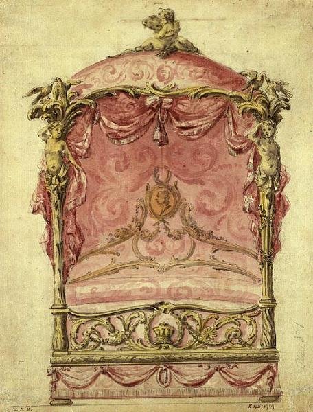 Engelsk design för en stor säng, ca 1760 av John Linnell