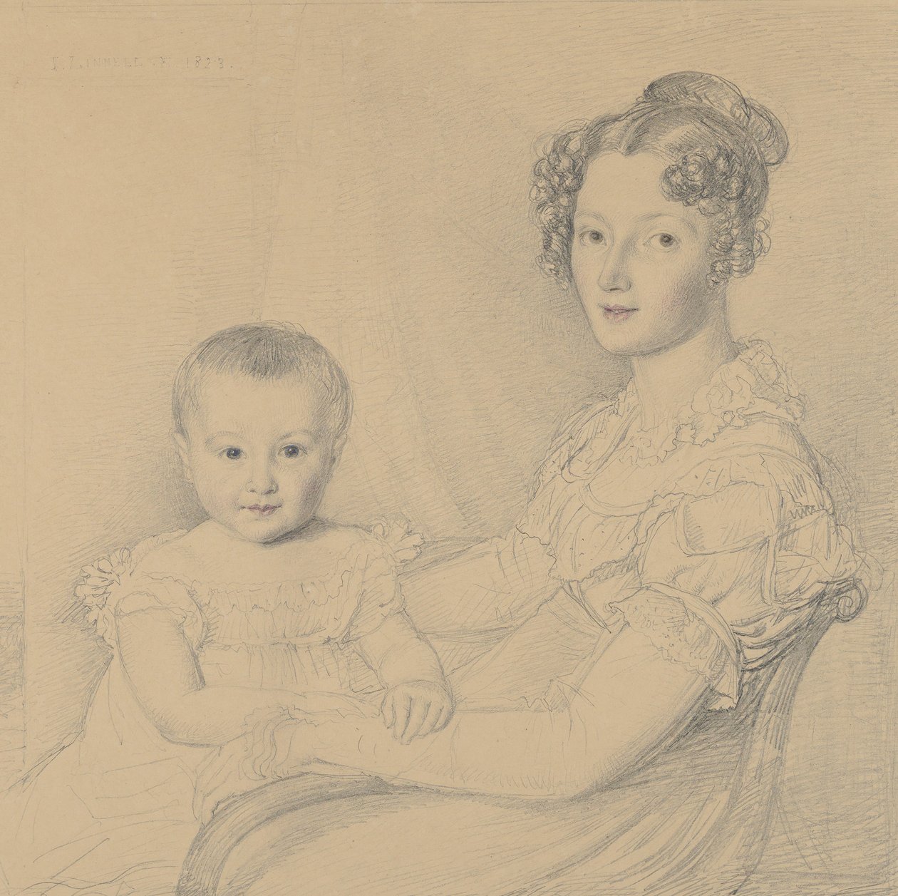 Porträtt av en mor och ett barn, 1823. av John Linnell