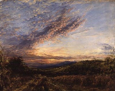 Solnedgång över ett Moorland -landskap, tidigt 1850 -tal (olja på panel) av John Linnell