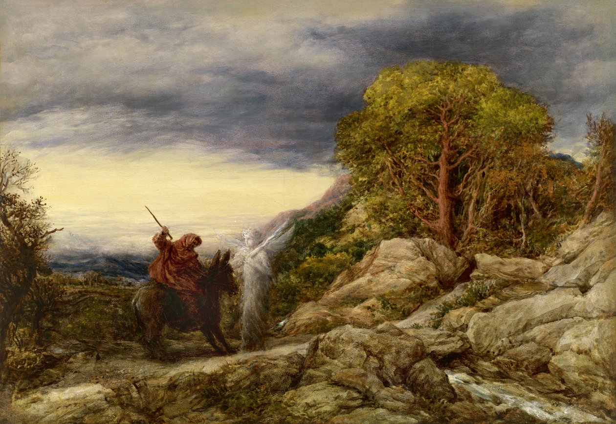 Profeten Bileam och ängeln, 1859 (olja på papper, nedlagd på duk) av John Linnell