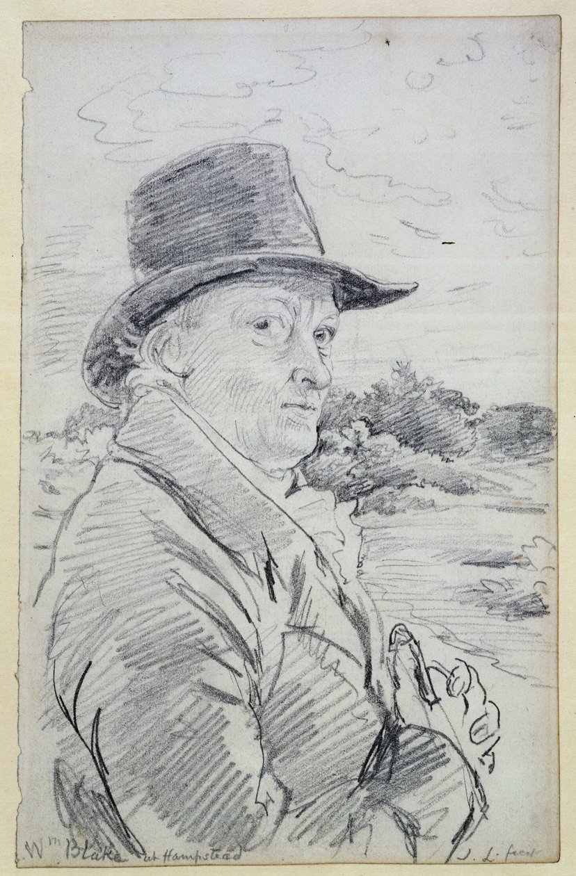 William Blake bär en hatt, (inskription: Wm Blake at Hampstead) c.1825 (penna) av John Linnell