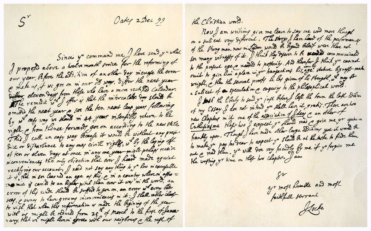 Brev från John Locke till Hans Sloane, 2 december 1699. av John Locke