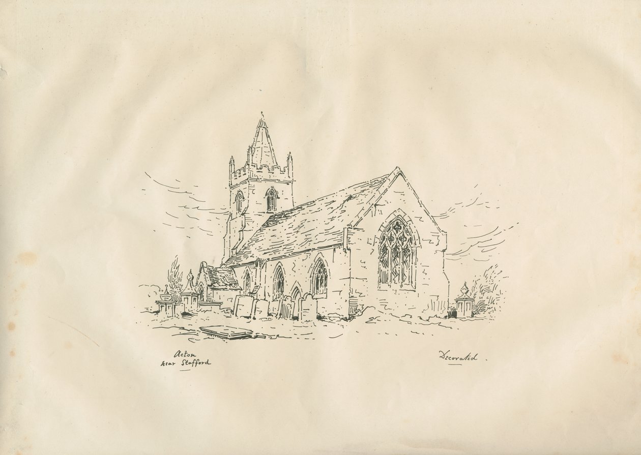 Acton Trussell Church: penn- och bläcklitografi, nd [? 1800-talet] av John Louis Petit