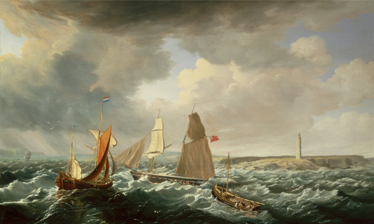 En brigantin, en holländsk galiot och fiskefartyg (olja på duk)) av John Lynn