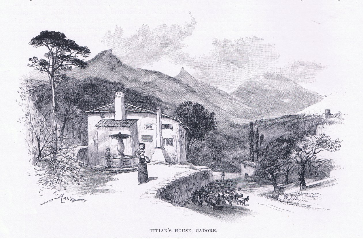 Titians hus, Cadore, från The Magazine of Art 1893, Cassell and Company av John MacWhirter