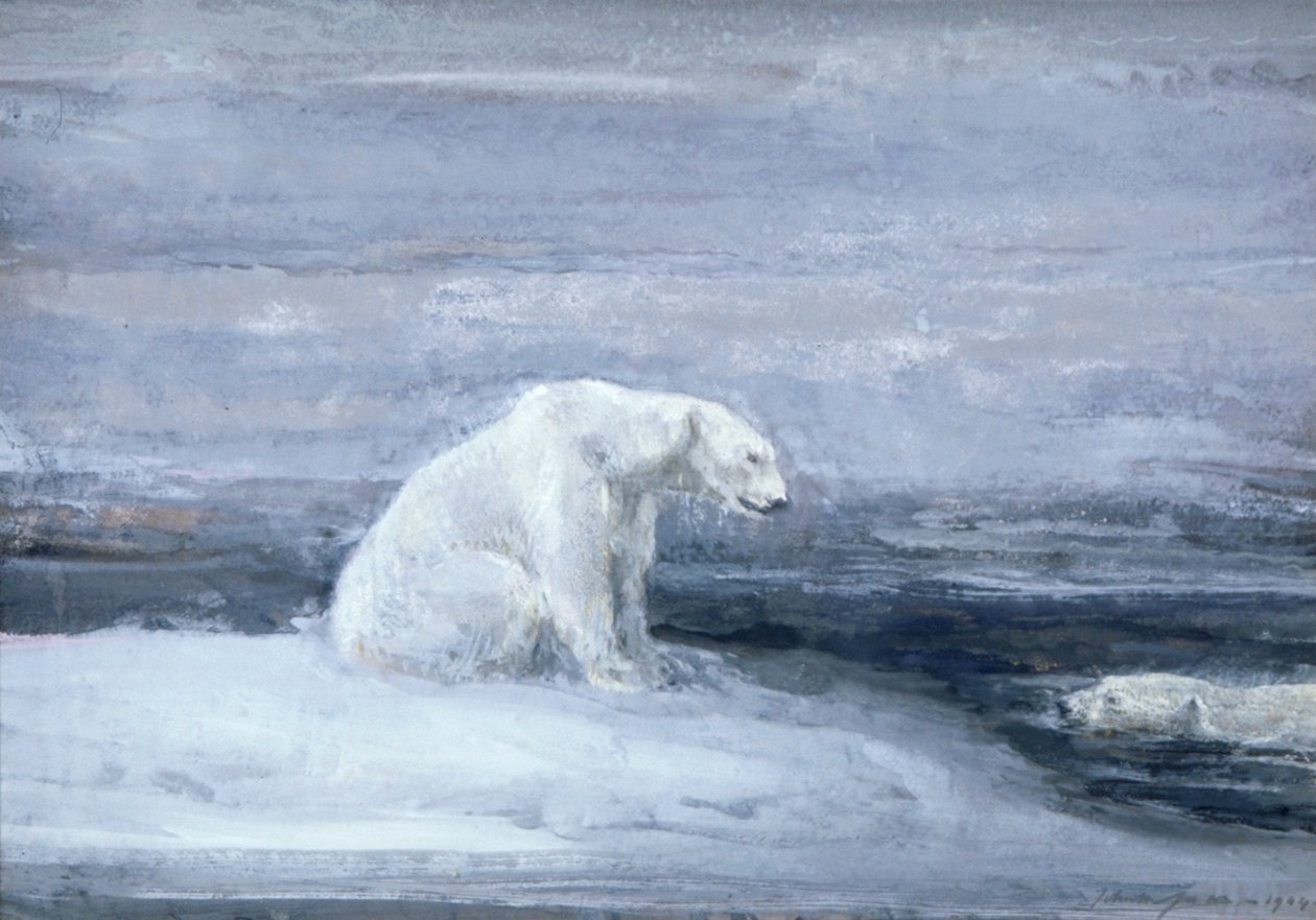 "Isbjörnar tittar efter sälar vid ett ishål", c1867-1910 av John Macallan Swan