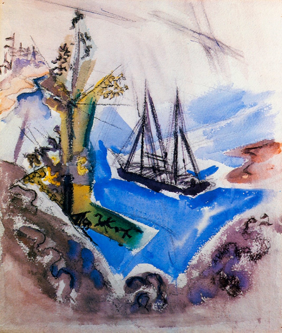 En skonare och ett träd av John Marin