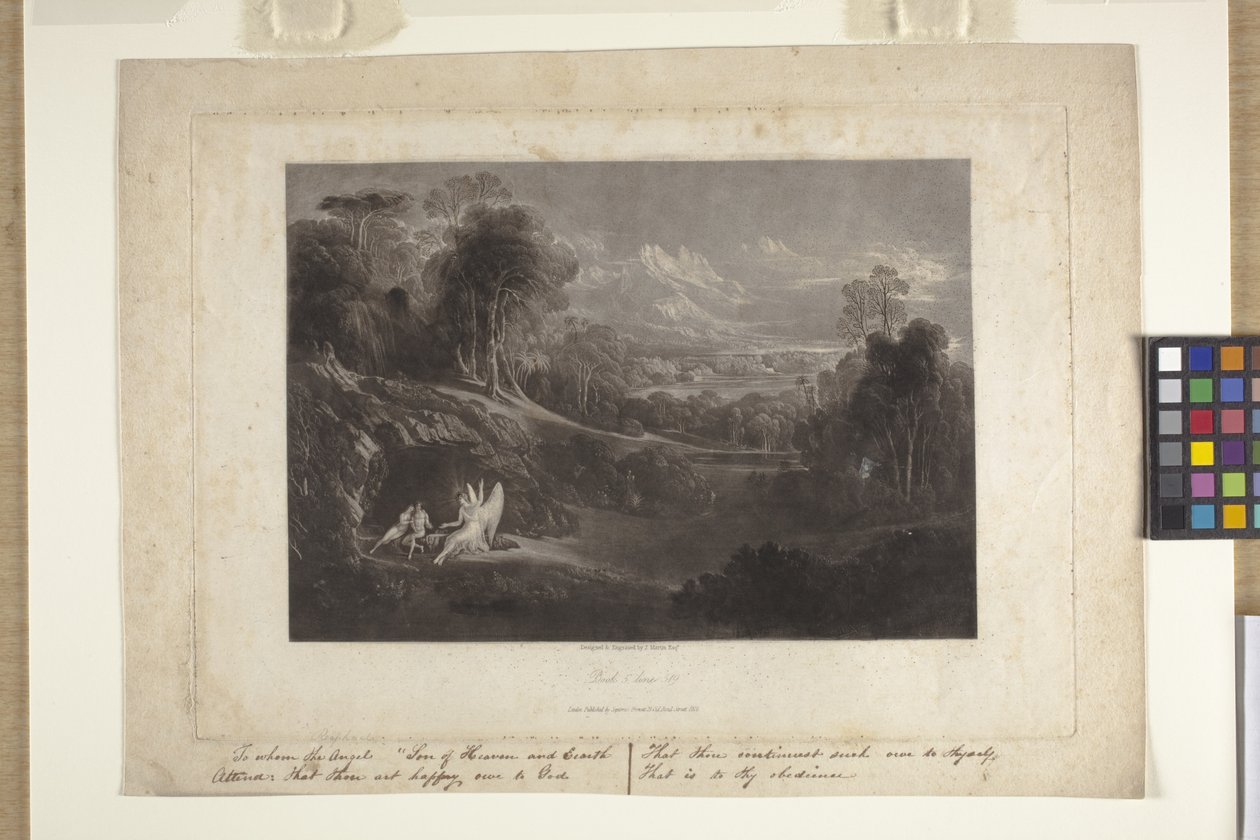 Raphael samtalar med Adam och Eva (mezzotint) av John Marin