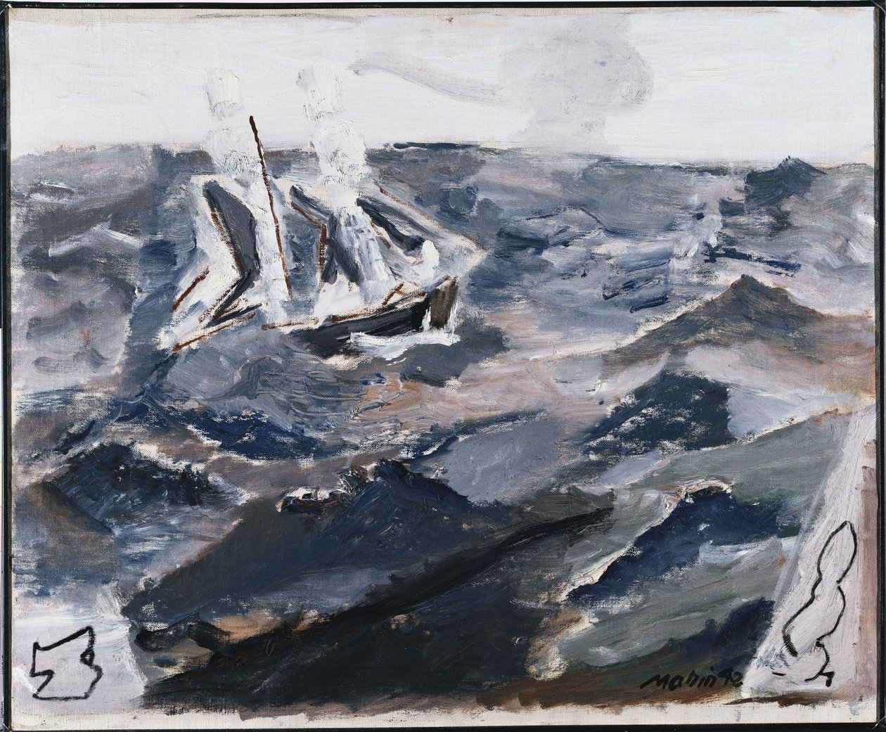 Hav och båt (olja på duk) av John Marin