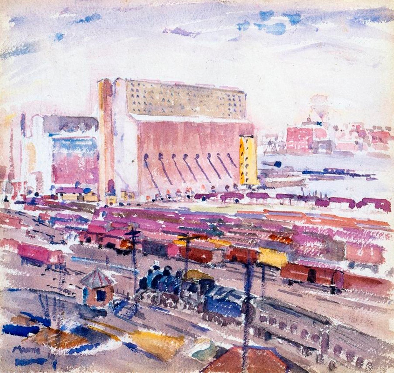 Lagerbyggnader och North River av John Marin