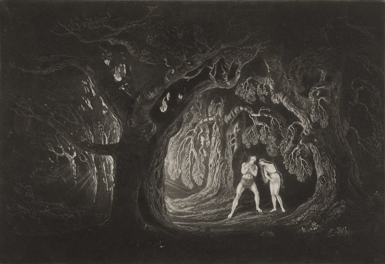Adam hör den Allsmäktiges röst, ca 1827 (mezzotint) av John Martin