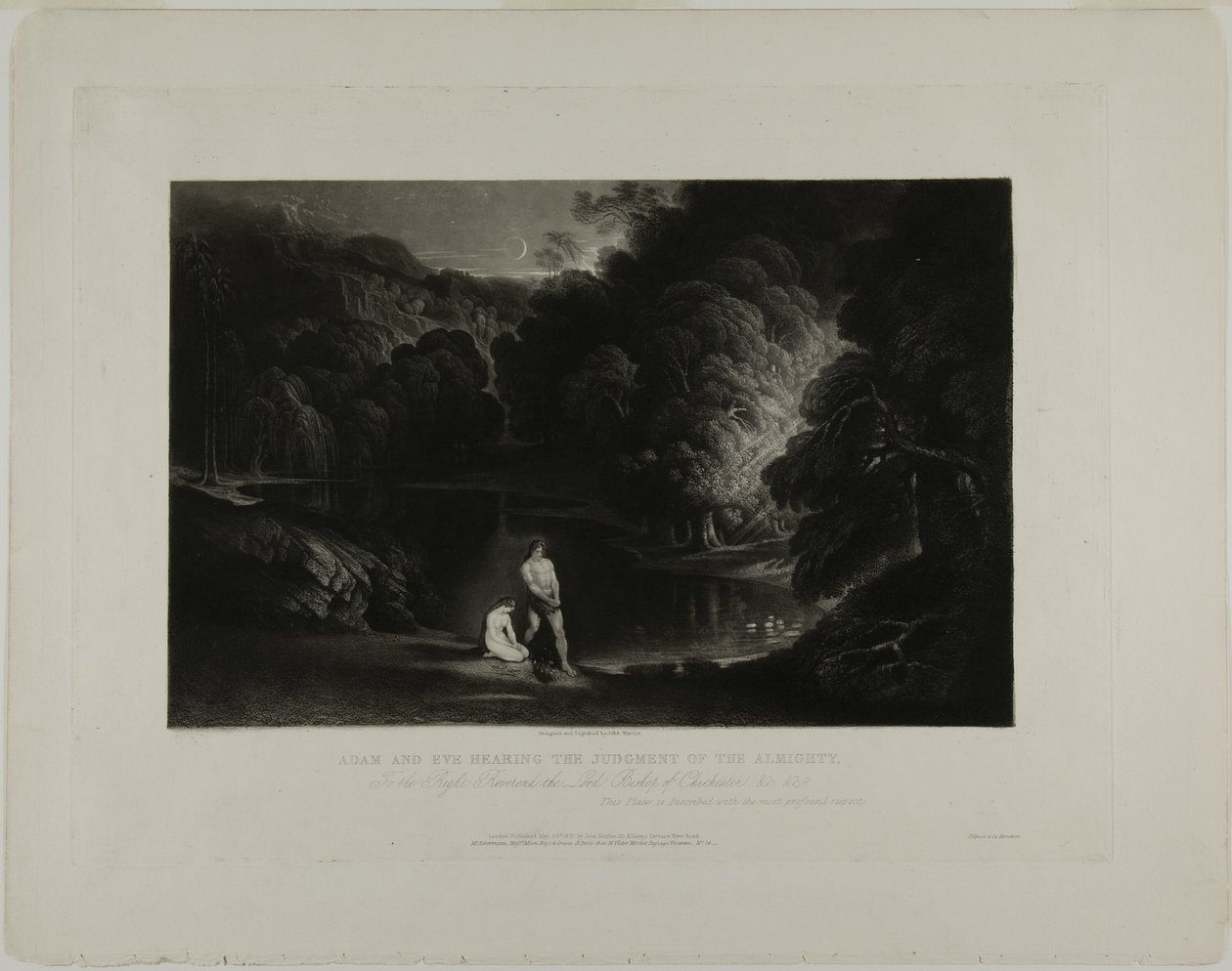 Adam och Eva som hör den Allsmäktiges dom, från illustrationer av Bibeln av John Martin