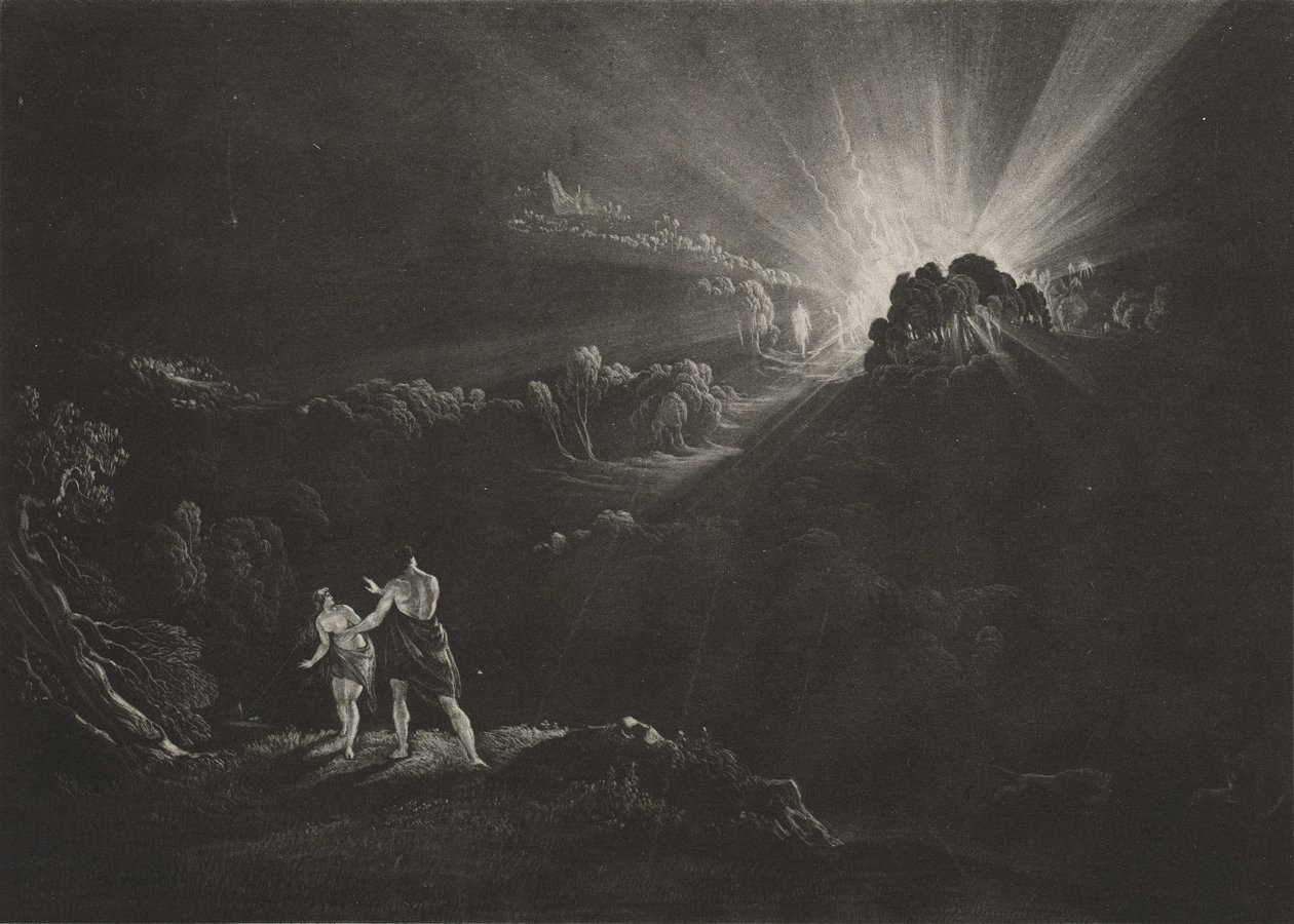Ärkeängeln Mikaels närmande, ca 1827 (mezzotint) av John Martin