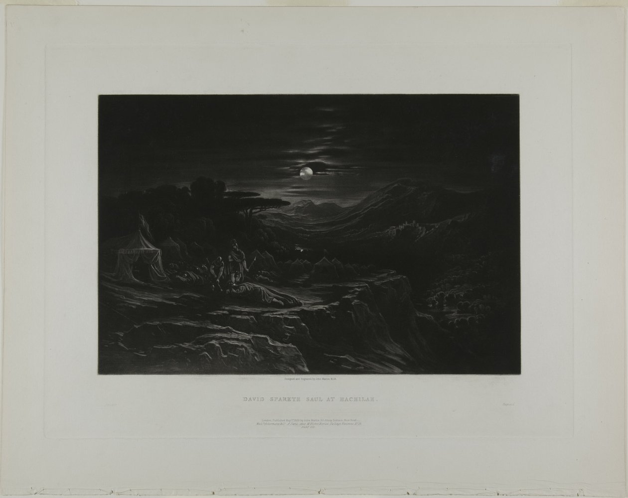 David Spareth Saul vid Hachilah, från Illustrationer av Bibeln av John Martin