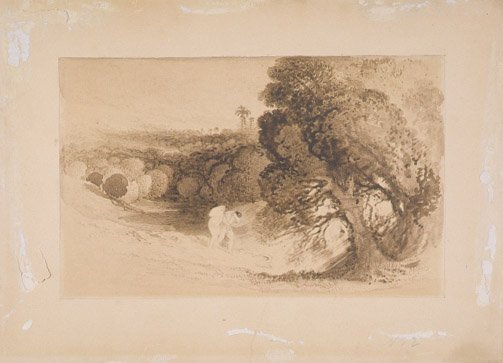 Utvisning från Eden, (bruntvätt på papper som lagts ner på kort) av John Martin