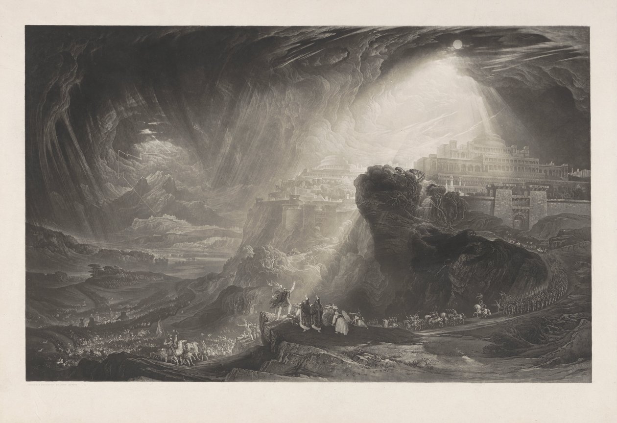 Josua befaller solen att stå stilla, bevis före texten av John Martin
