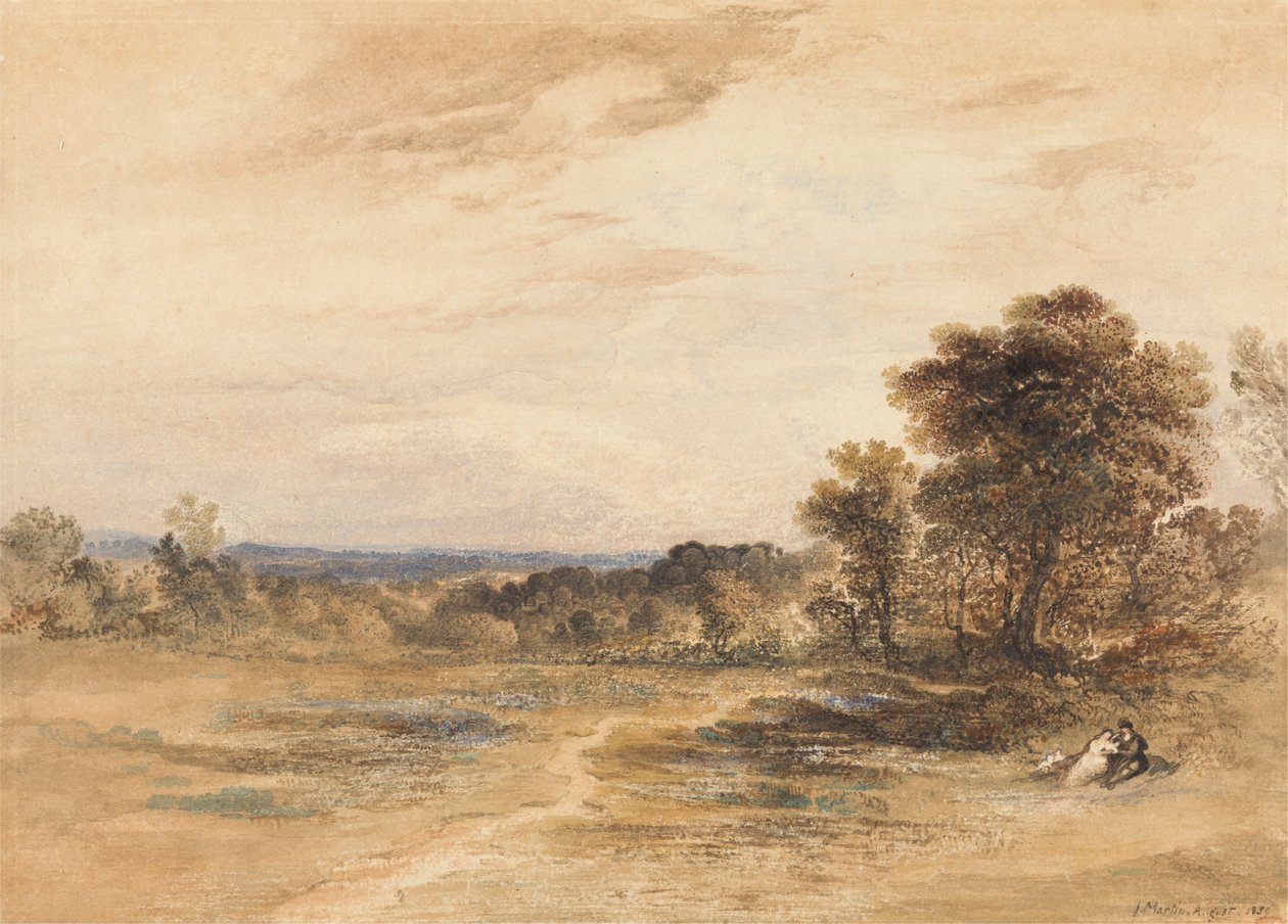 Landskap med uppvaktande par av John Martin