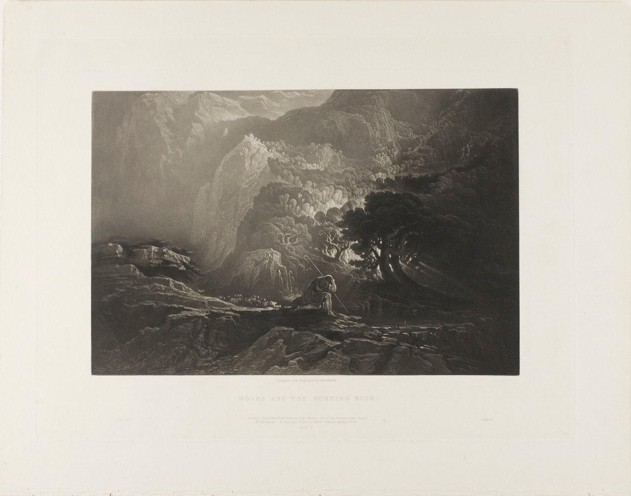 Moses och den brinnande busken, från illustrationer av Bibeln av John Martin