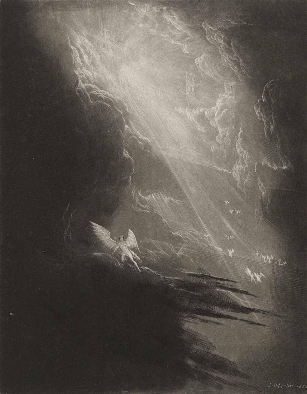 Satan tittar på uppstigningen till himlen, ca 1827 (mezzotint) av John Martin