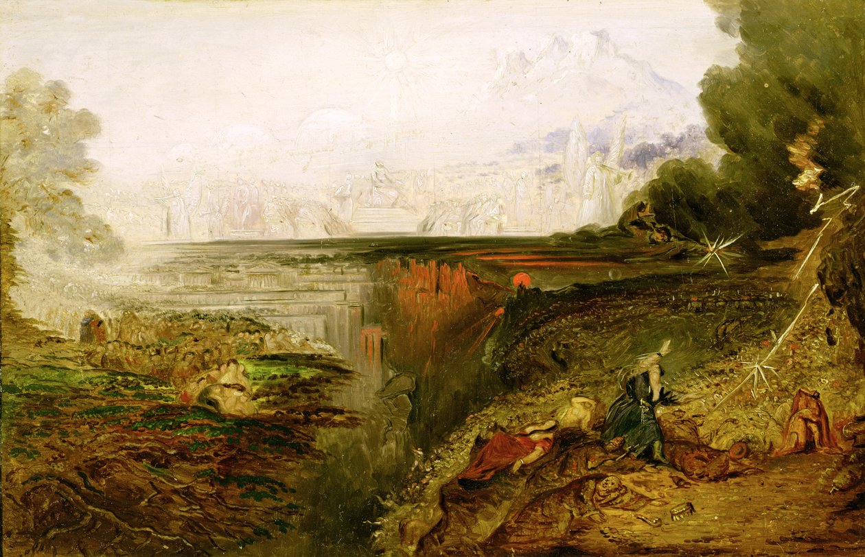 Studie för The Last Judgement, c.1851-53 (olja på panel) av John Martin