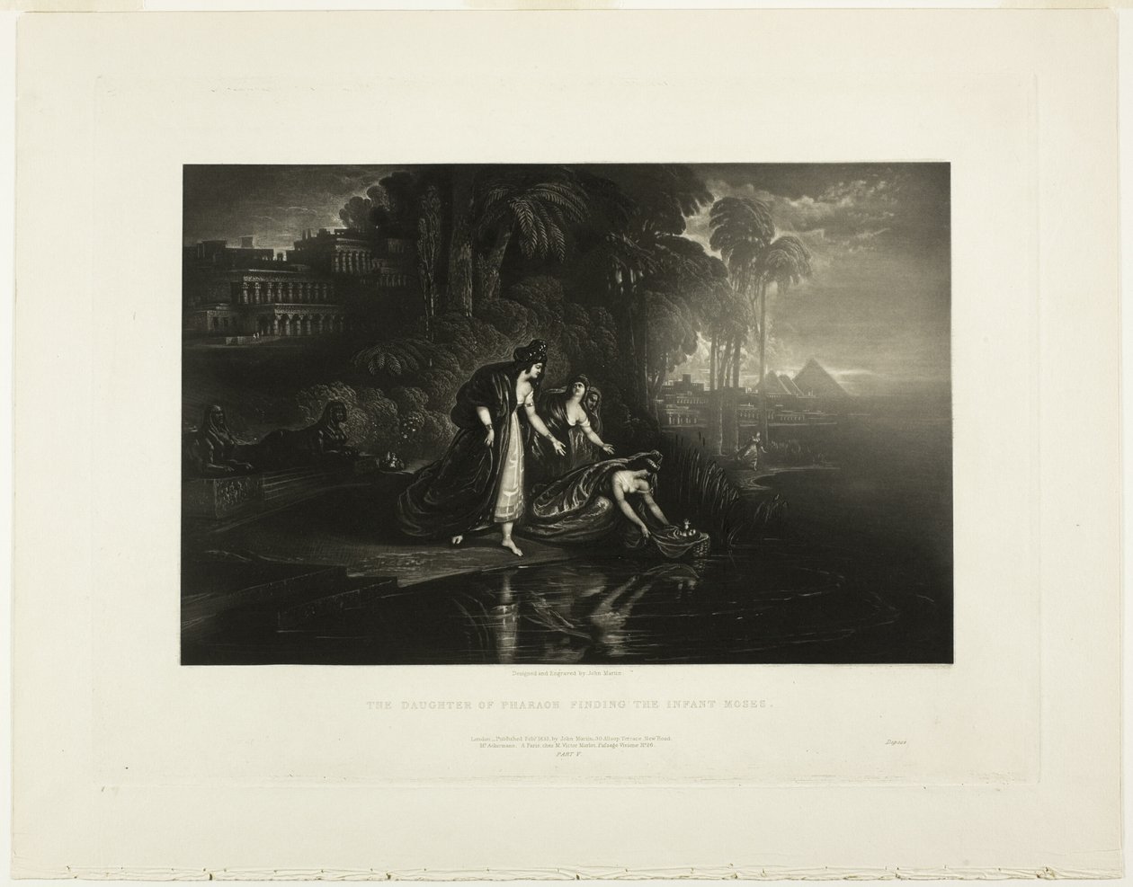 Faroas dotter som hittar spädbarnet Moses, från illustrationer av Bibeln av John Martin