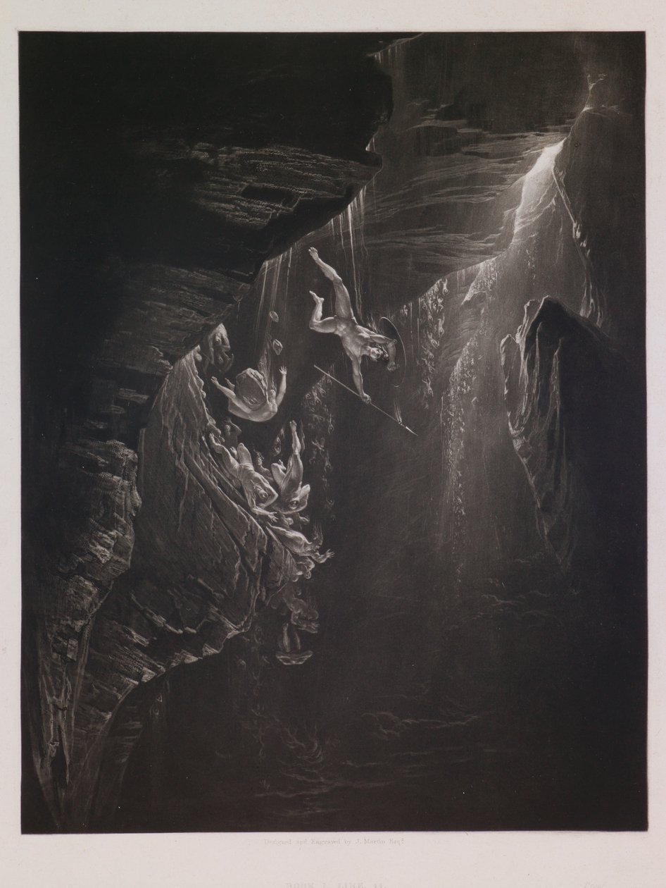 The Fall of the Rebel Angels, illustration för "Paradise Lost" av John Milton, bok 1, rad 44 av John Martin
