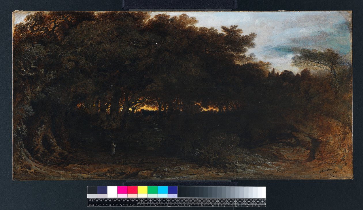 Twilight in the Woodlands, 1850 (olja på papper nedlagd på duk) av John Martin