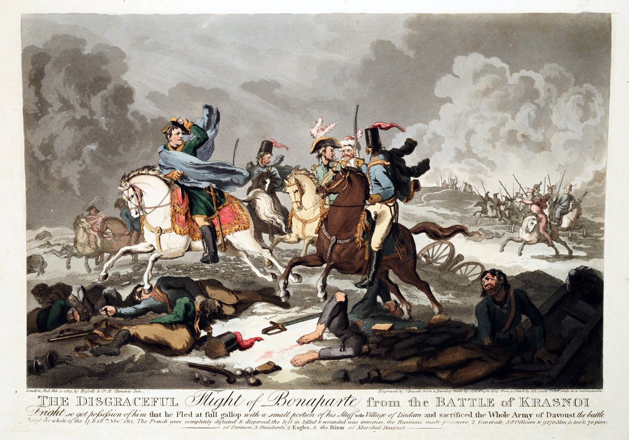 Bonapartes flykt från slaget vid Krasnoi (Krasnoje) 1812 - Wright, John Massey (1777-1866) - 1814 - Akvatint - 42,1x57,5 - Privat samling av John Massey Wright