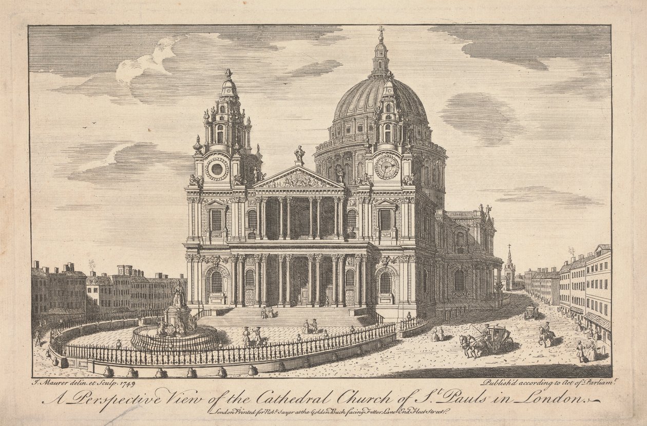 En perspektivvy av Cathedral Church of St. Pauls i London av John Maurer