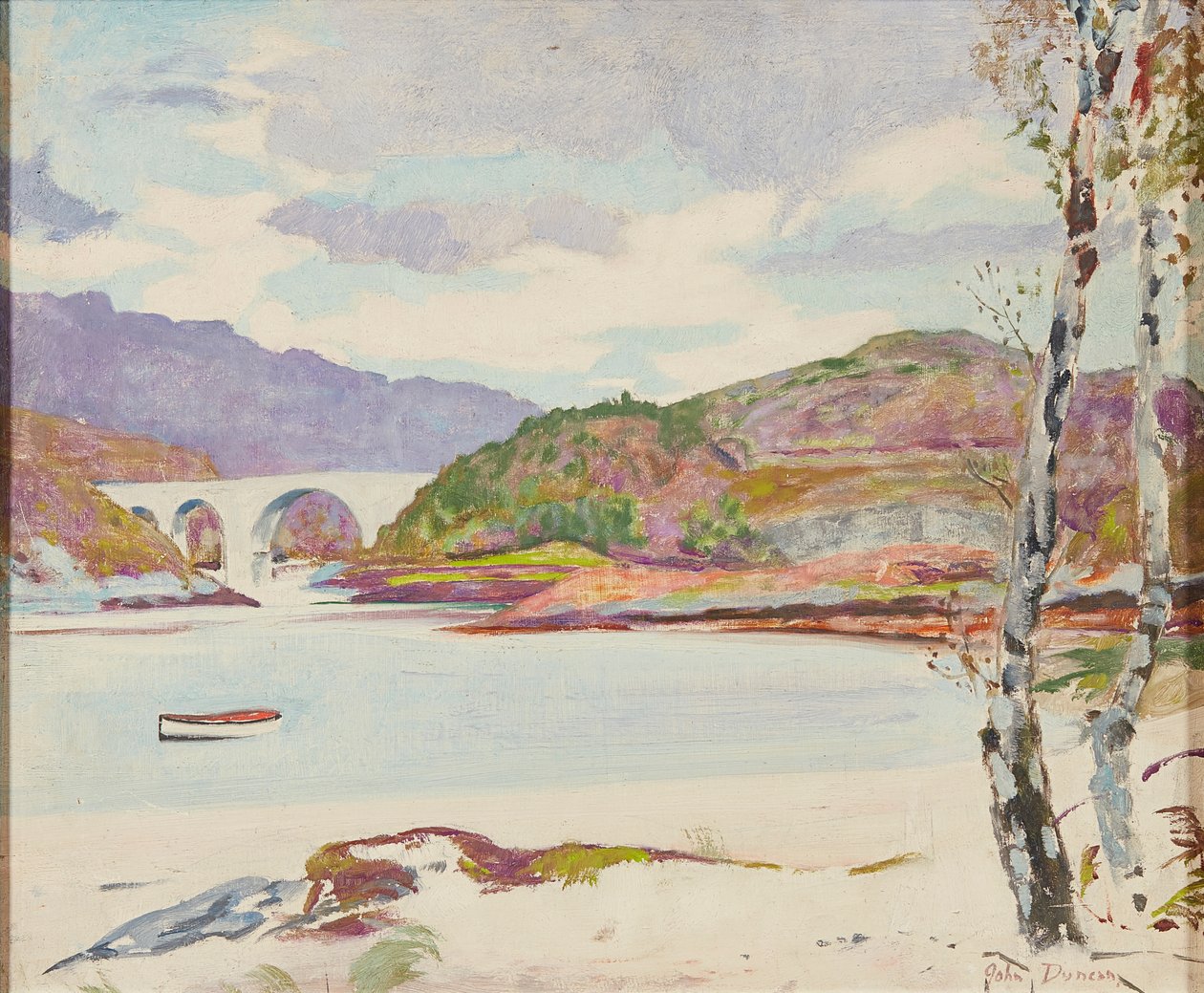Bro över floden (olja ombord) av John Duncan