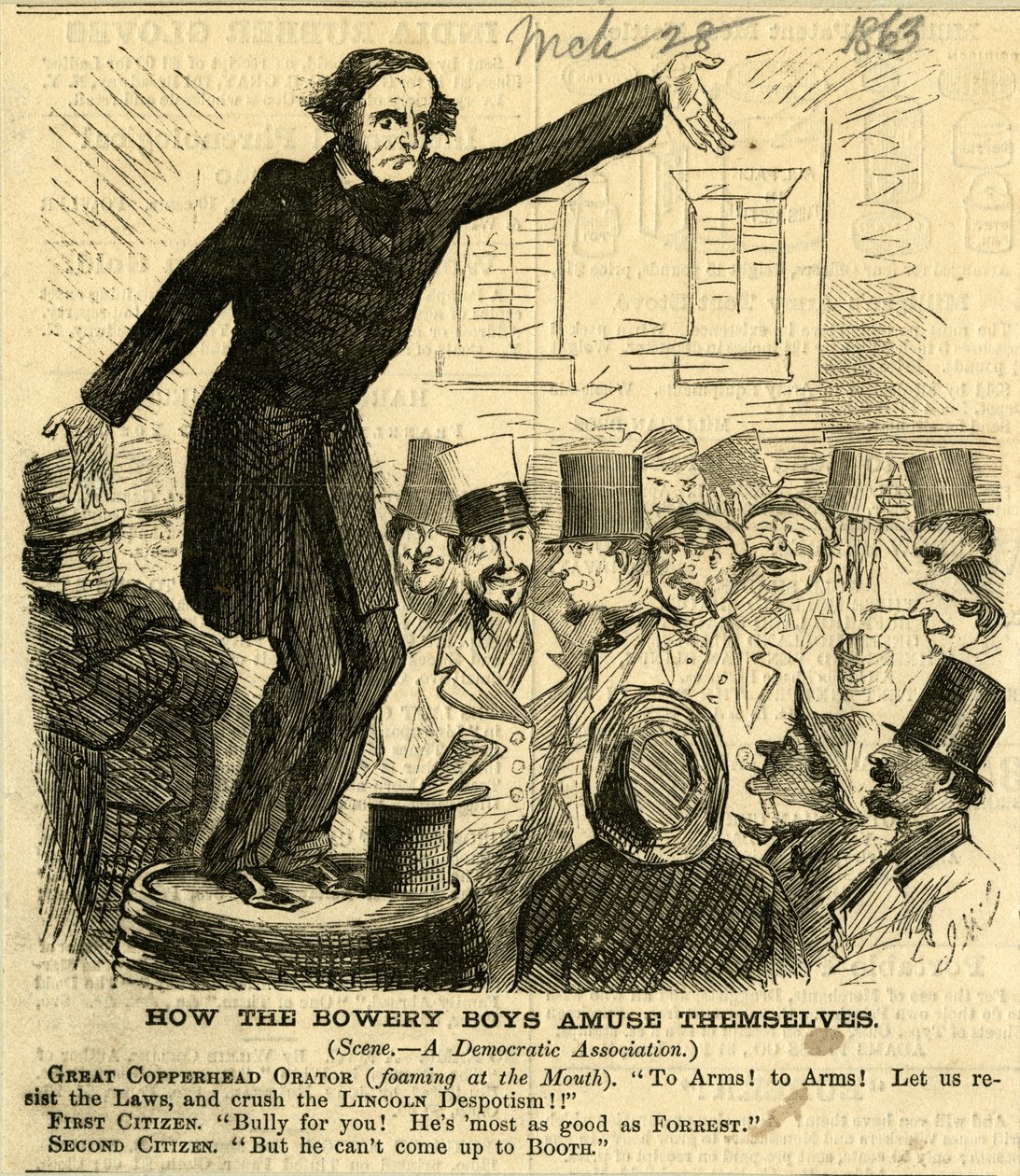 How the Bowery Boys Amuse Themselves, 1863 (trägravyr) av John McLenan