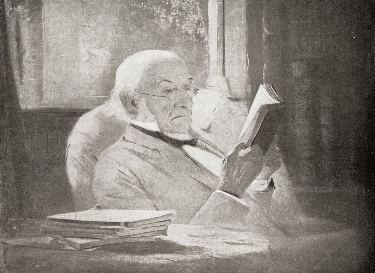 William Ewart Gladstone (1809-98) i sin ålderdom, illustration från "V.R.I. Her Life and Empire" av Marquis of Lorne. av John McLure Hamilton