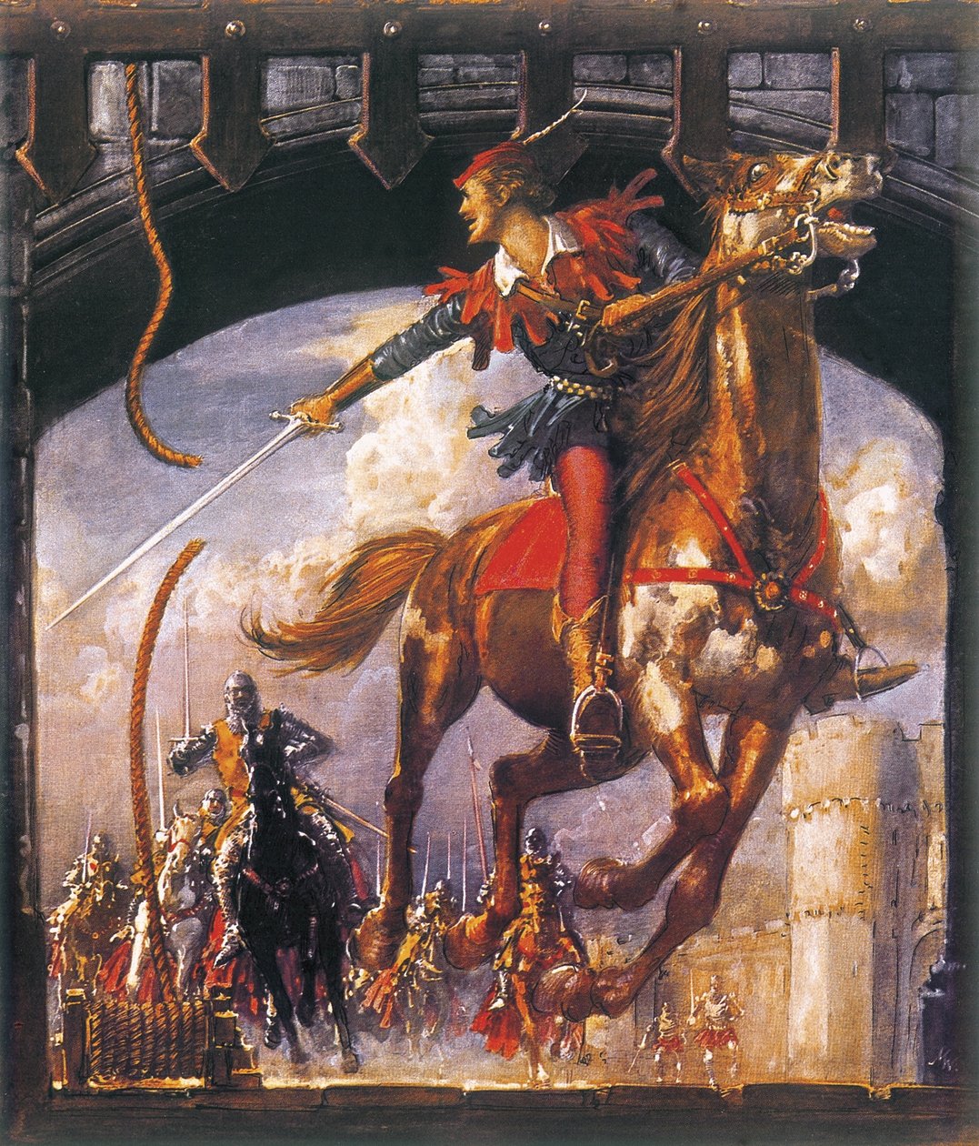 Robin Hood jagas av normandiska soldater av John Millar Watt