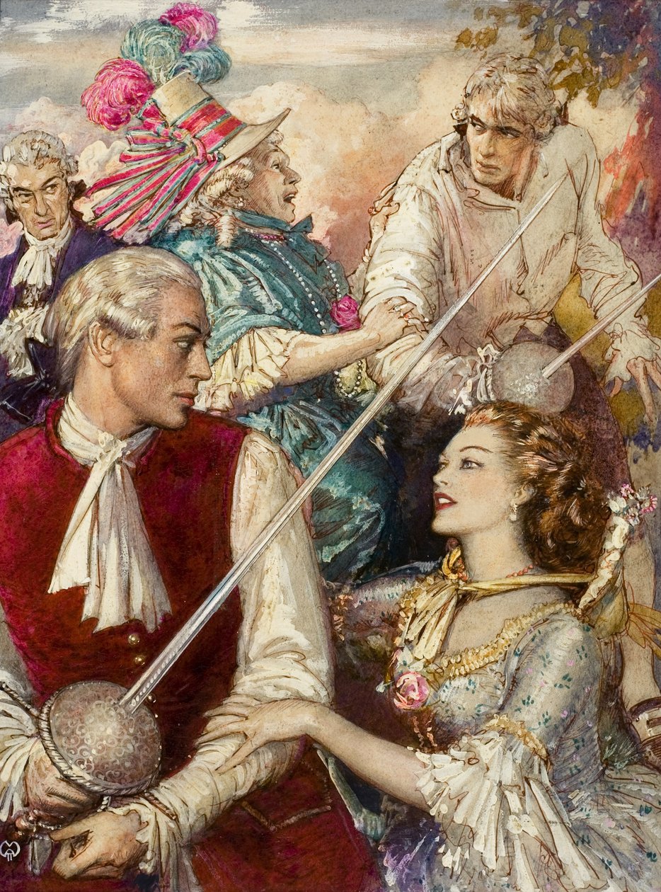 The Rivals (gouache på papper) av John Millar Watt