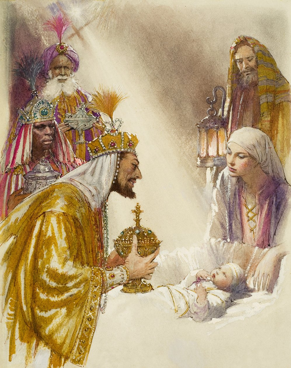 Three Wise Men (gouache på papper) av John Millar Watt
