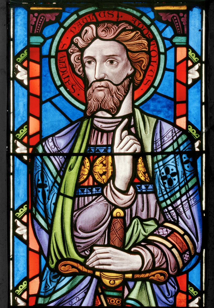 St Paul, detalj från The Crucifixion, 1861 (målat glas) av John Millner Allen
