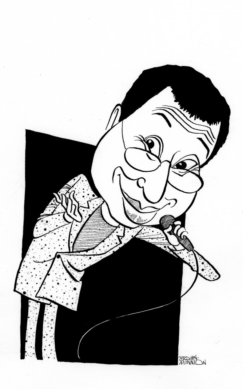 Ben Elton karikatyr, engelsk komiker, författare och regissör: b av John Minnion