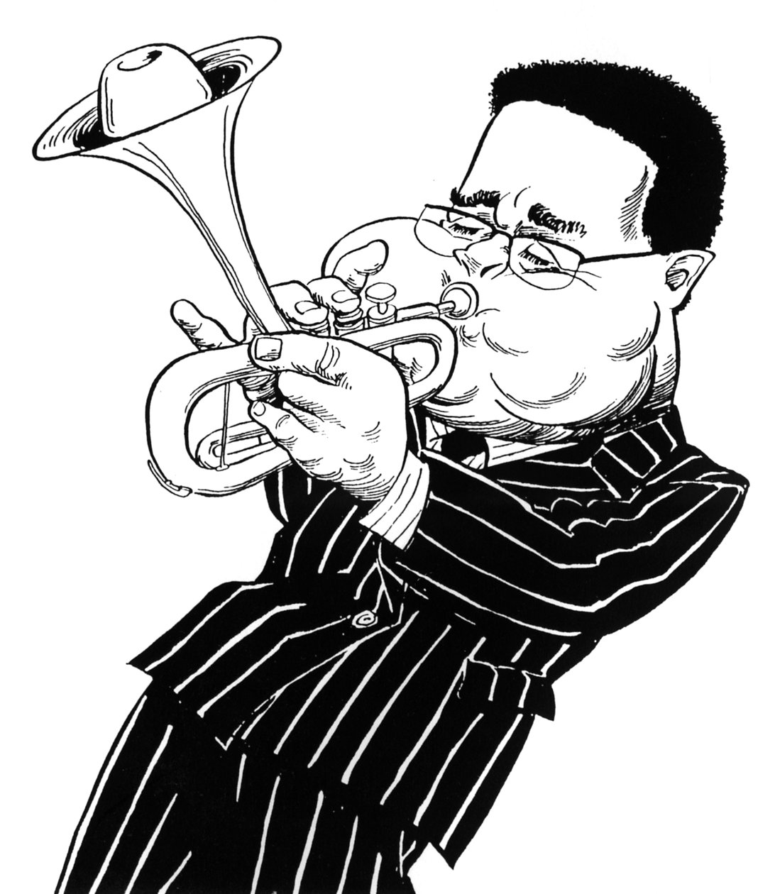 Dizzy Gillespie (John Birks Gillespie), karikatyr av John Minnion av John Minnion