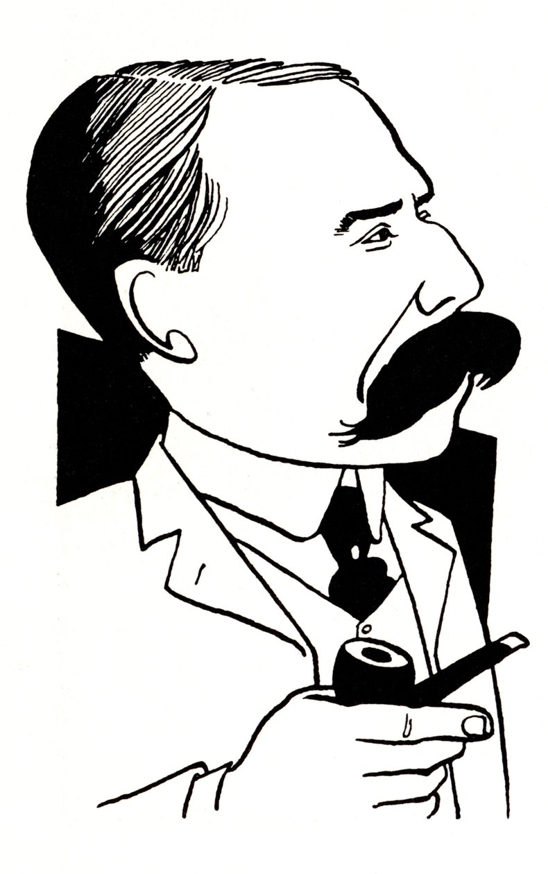 Edward Elgar - karikatyr med pipa i handen av John Minnion
