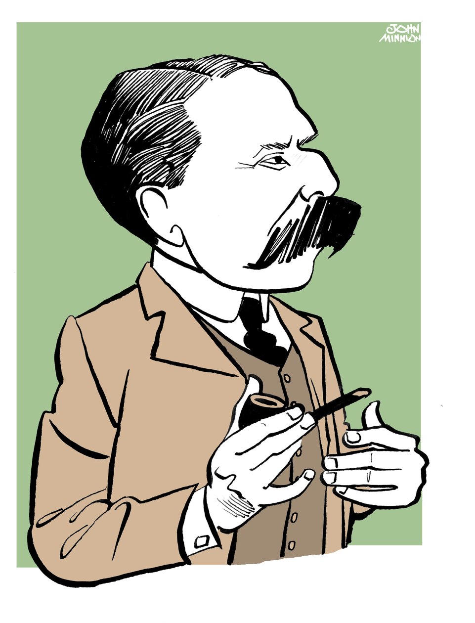 Edward Elgar - karikatyr med pipa i handen av John Minnion