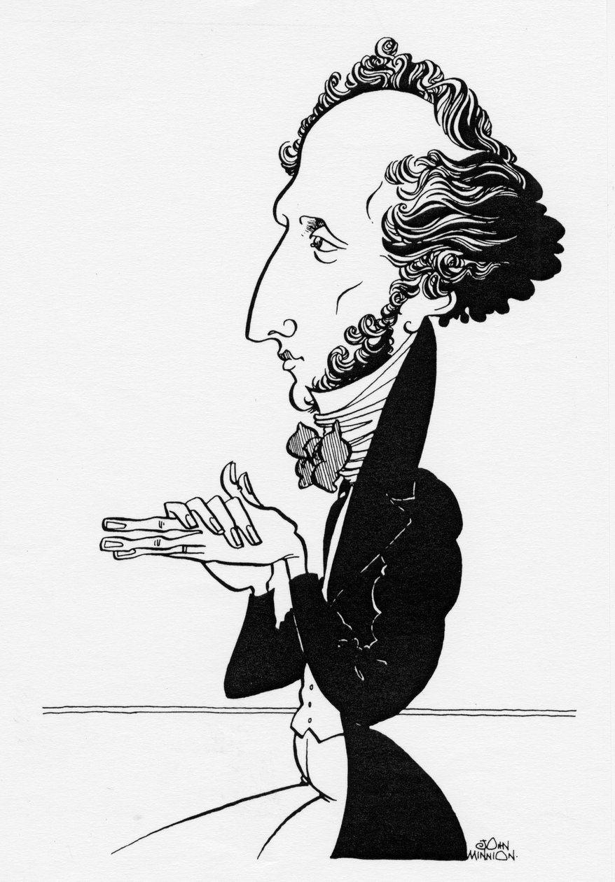Felix Mendelssohn - Karikatyr av den tyske kompositören, 3 februari 1809 - 4 november 1847 av John Minnion