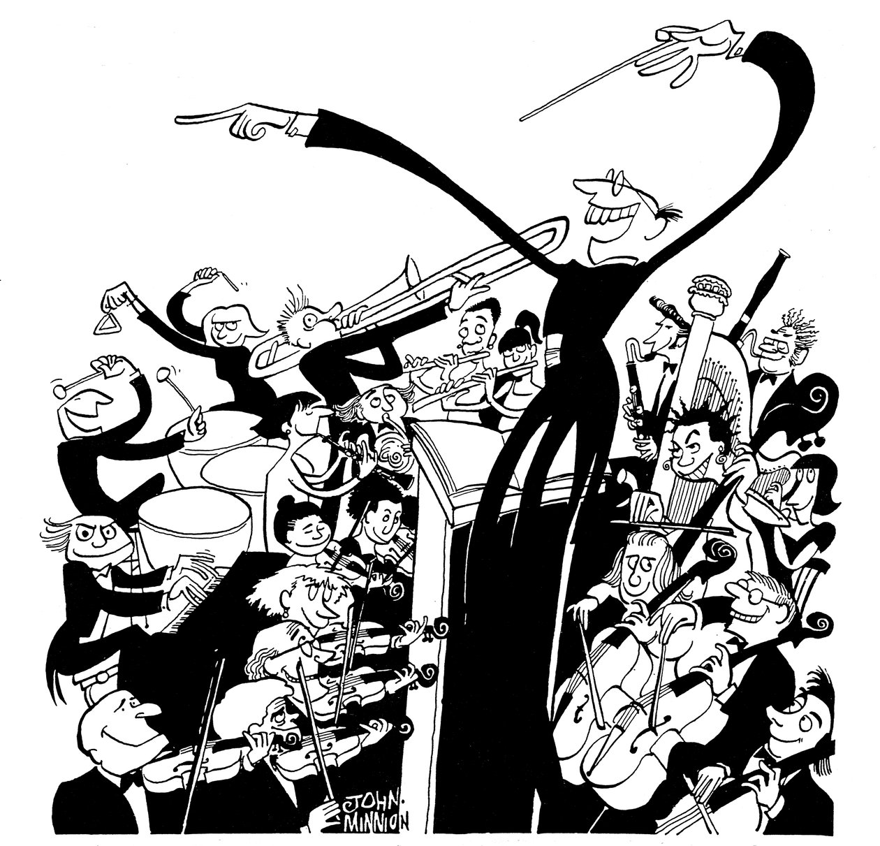 Orkester och dirigent - karikatyr av John Minnion av John Minnion
