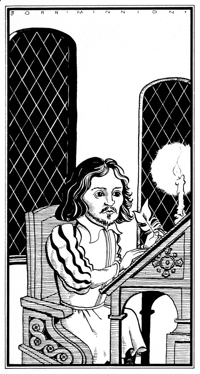 Thomas Tallis - karikatyr sittande vid skrivbord - engelsk tonsättare - 30 januari 1505 - 23 november 1585 av John Minnion